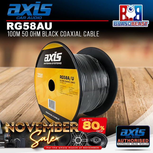 Axis RG58AU 50-Ohm Black Coaxial Cable 100M