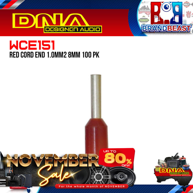 DNA WCE151 1.0mm2 Red Cord End Crimp - 100 Pieces
