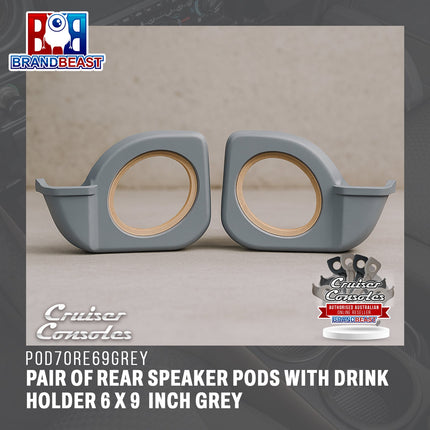 Cruiser Consoles Pair of Rear Speaker Pods with Drink Holder 6 X 9  Inch Grey | POD70RE69GREY