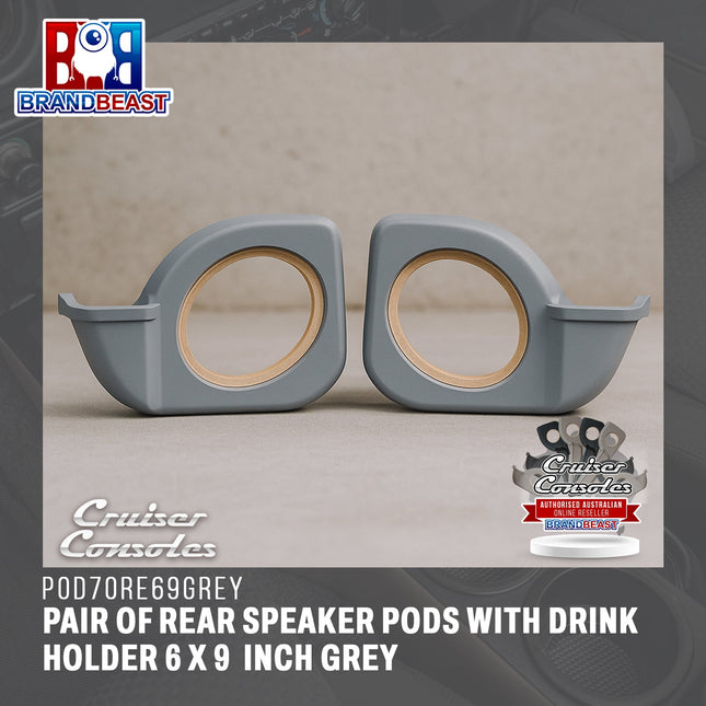 Cruiser Consoles Pair of Rear Speaker Pods with Drink Holder 6 X 9  Inch Grey | POD70RE69GREY