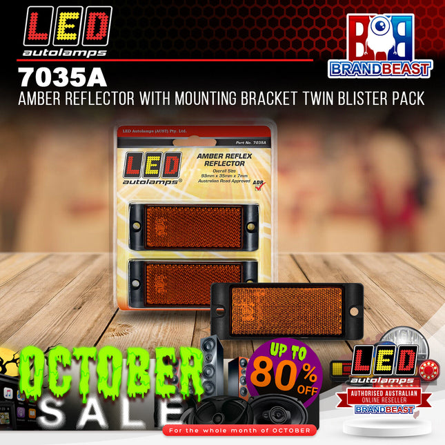 LED Autolamps 7035A Amber Reflector With Mounting Bracket Twin Blister Pack