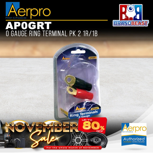 Aerpro AP0GRT 0 Gauge Red/Black Ring Terminal - 2 Pieces