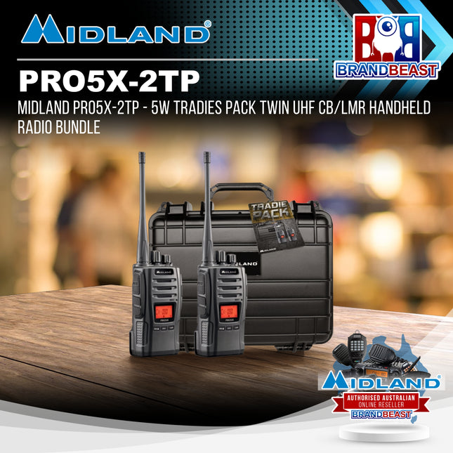 Midland PRO5X-2TP - 5W Tradies Pack Twin UHF CB/LMR Handheld Radio Bundle