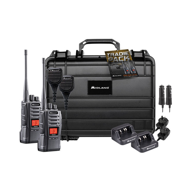 Midland PRO5X-2TP - 5W Tradies Pack Twin UHF CB/LMR Handheld Radio Bundle