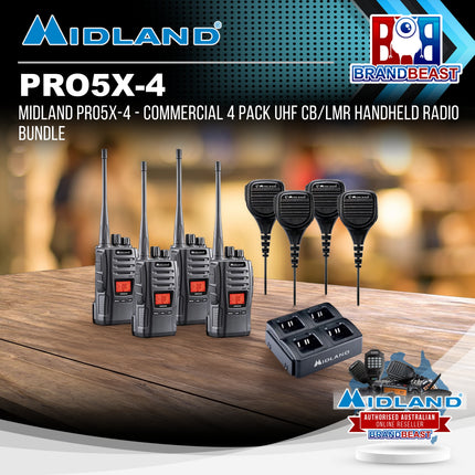 Midland PRO5X-4 - Commercial 4 Pack UHF CB/LMR Handheld Radio Bundle