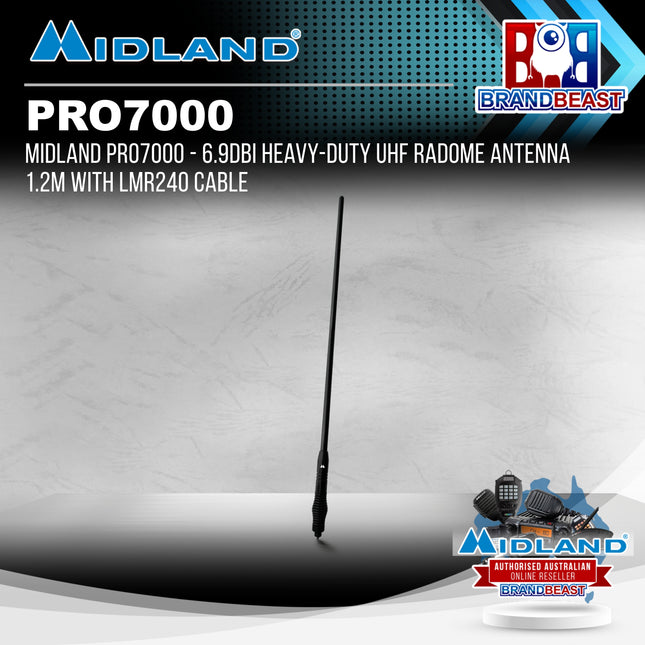 Midland PRO7000 - 6.9dBi Heavy-Duty UHF Radome Antenna 1.2m with LMR240 Cable