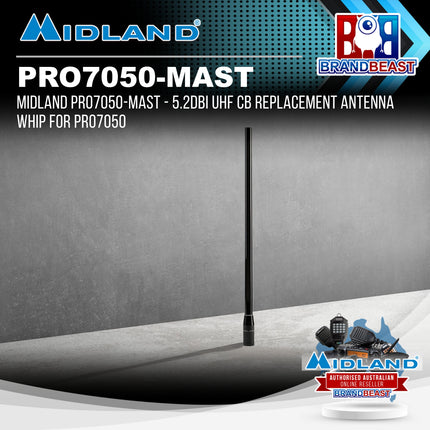 Midland PRO7050-MAST - 5.2dBi UHF CB Replacement Antenna Whip for PRO7050