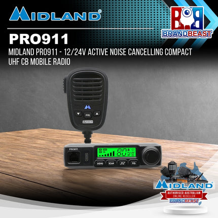 Midland PRO911 - 12/24V Active Noise Cancelling Compact UHF CB Mobile Radio