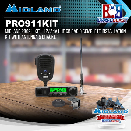 Midland PRO911KIT - 12/24V UHF CB Radio Complete Installation Kit with Antenna & Bracket
