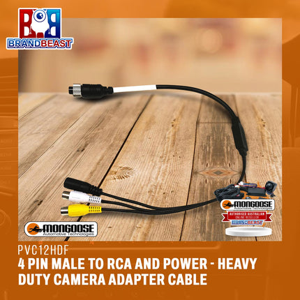 MONGOOSE PVC12HDF 4 Pin Male to RCA and Power - Heavy Duty Camera Adapter Cable
