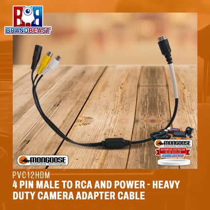 MONGOOSE PVC12HDM 4 Pin Male to RCA and Power - Heavy Duty Camera Adapter Cable