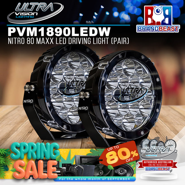 Ultra Vision Lighting PVM1890LEDW/PR NITRO 80 Maxx LED Driving Light (Pair) - 5700K & Black