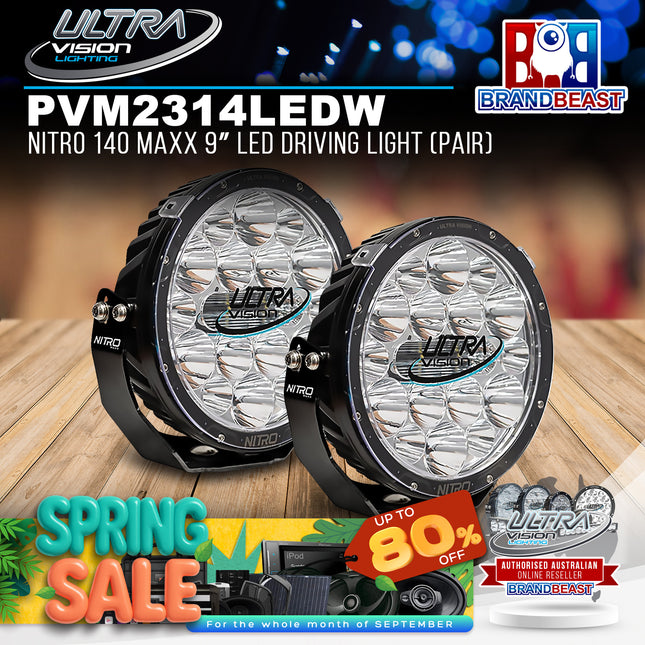 Ultra Vision Lighting PVM2314LEDW-C/PR Nitro 140 Maxx 9" LED Driving Light (Pair) - 5700K & Chrome