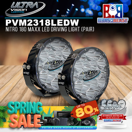Ultra Vision Lighting PVM2318LEDW/PR NITRO 180 Maxx LED Driving Light (Pair) - 5700K & Black