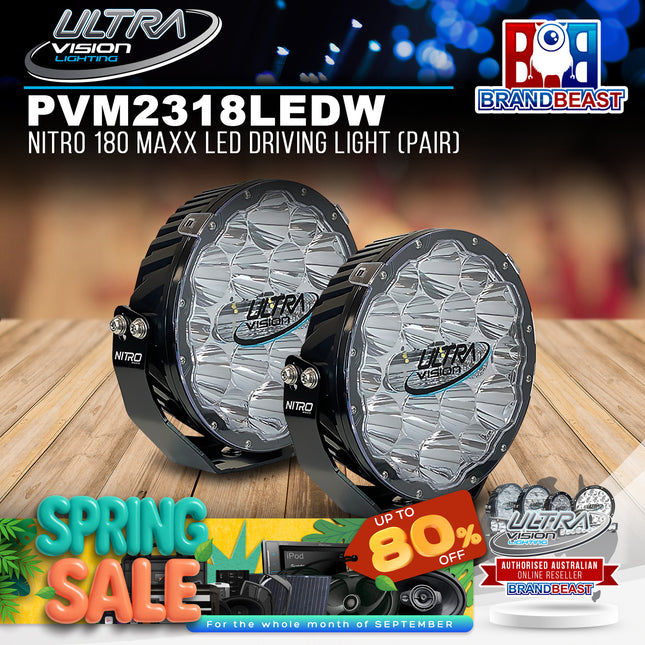 Ultra Vision Lighting PVM2318LEDW/PR NITRO 180 Maxx LED Driving Light (Pair) - 5700K & Black