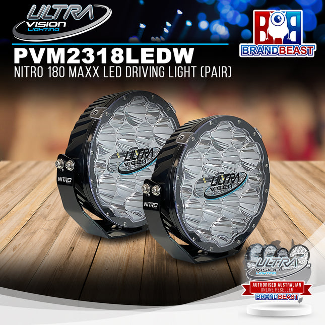 Ultra Vision Lighting PVM2318LEDW/PR NITRO 180 Maxx LED Driving Light (Pair) - 5700K & Black