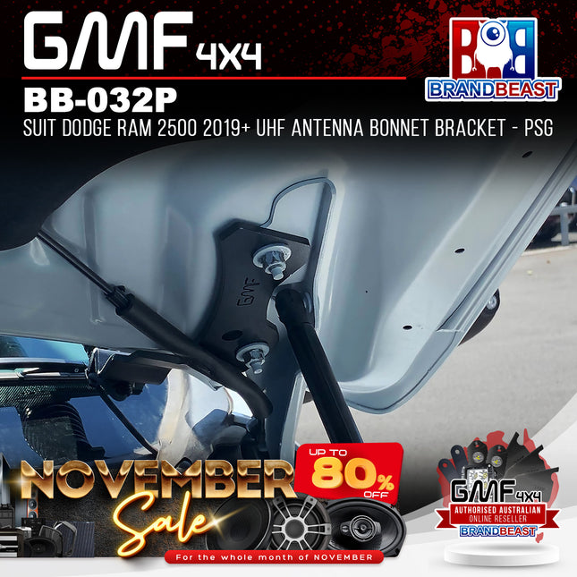 GMF4x4 BB-032P UHF Antenna Bonnet Bracket Suit Dodge RAM2500 2019+ PassengerSide