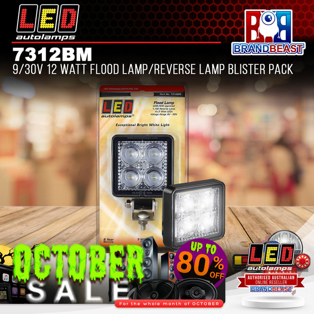 LED Autolamps 7312BM 9/30V 12 Watt Flood Lamp/Reverse Lamp Blister Pack