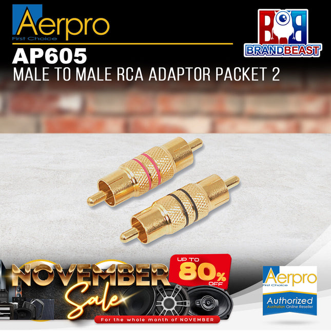 Aerpro AP605 Male to Male RCA Adaptor - 2 Pieces