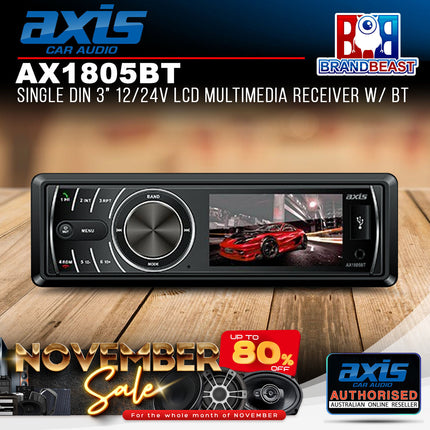 Axis AX1805BT 3" Single Din 12/24V LCD Multimedia Receiver w/ BT