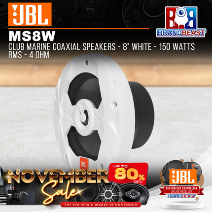 JBL MS8W Club Marine Coaxial Speakers - 8" White - 150 Watts RMS - 4 Ohm