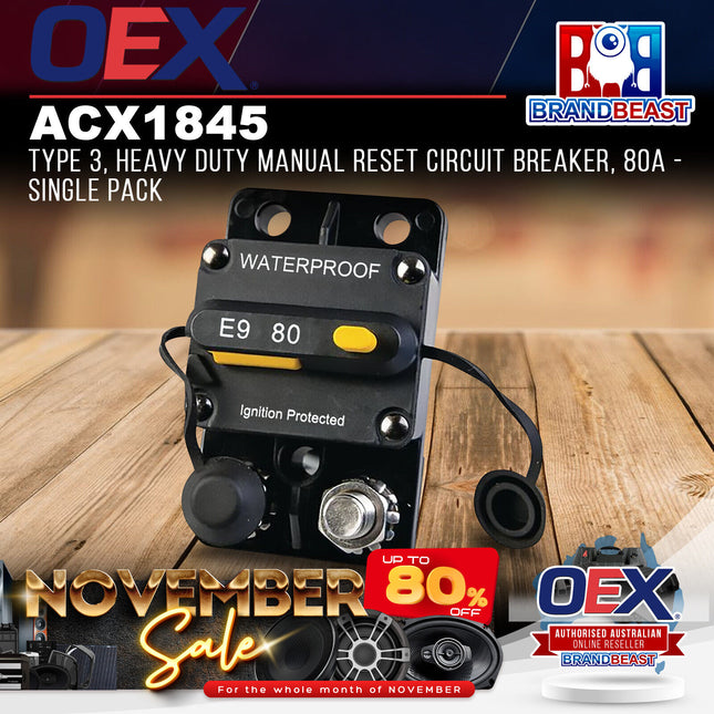 OEX ACX1845 Type 3 Heavy Duty Manual Reset Circuit Breaker 80A - Single Pack
