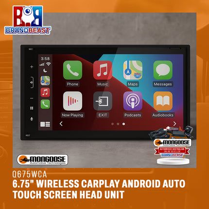 Mongoose Q675WCA 6.75" Wireless CarPlay Android Auto Touch Screen Head Unit