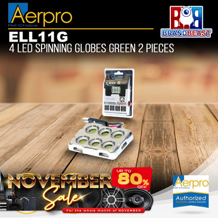 Aerpro ELL11G Green 4 LED Spinning Globes Pack of 2