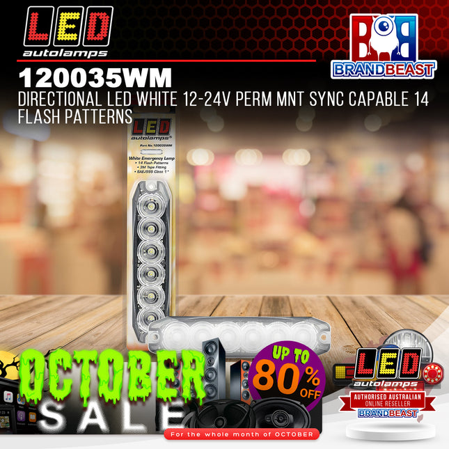 LED Autolamps 120035WM Directional LED White 12-24V Perm Mnt Sync 14 Flash