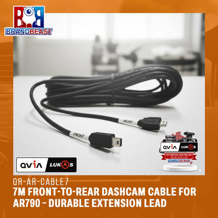 QVIA LUKAS QR-AR-CABLE7 7m Front-to-Rear Dashcam Cable for AR790 – Durable Extension Lead