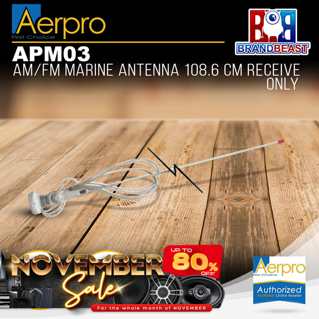 Aerpro APM03 108.6cm AM/FM Marine Antenna Receive Only