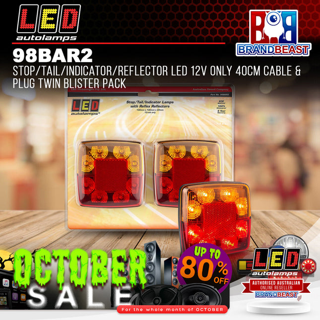 LED Autolamps 98BAR2 Stop/Tail/Indicator/Reflector LED 12v 40cm Cable/Plug Pack