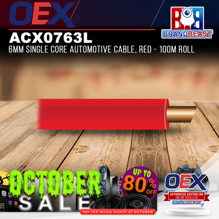 OEX ACX0763L 6mm Single Core Automotive Cable, Red - 100m Roll