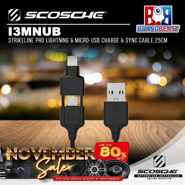 Scosche i3MNUB StrikeLine Pro Lightning & Micro-USB Charge & Sync Cable 25cm