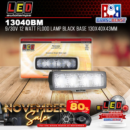 LED Autolamps 13040BM 9/30V 12 Watt Flood Lamp Black Base 130x40x43mm