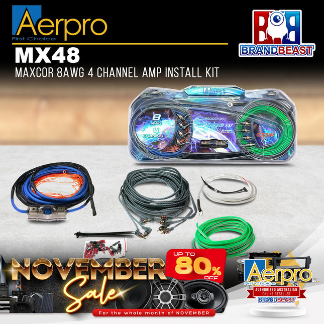 Aerpro MX48 Maxcor 8AWG 4 Channel Amp Install Kit