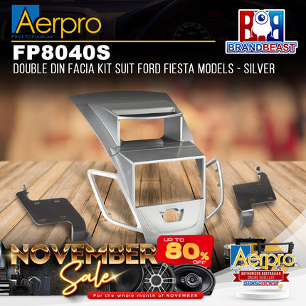 Aerpro FP8040S Double DIN Silver Facia Kit Suit Ford Fiesta 2008 - 2018