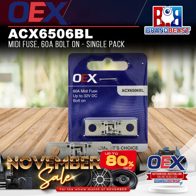 OEX ACX6506BL Midi Fuse, 60A Bolt On - Single Pack