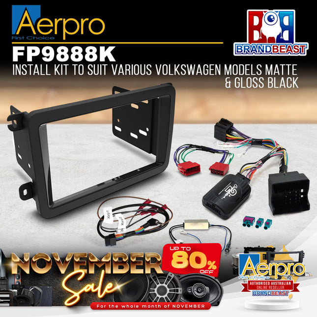 Aerpro FP9888K Double DIN Matte & Gloss Black Install Kit Suit VW Various Models