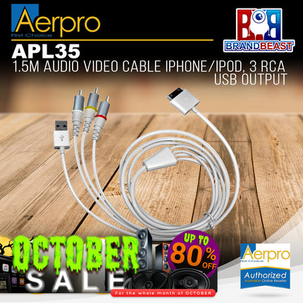 Aerpro APL35 1.5M Audio Video Cable For iPhone/iPod (3 RCA & USB Output)