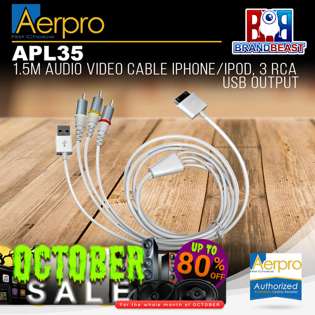 Aerpro APL35 1.5M Audio Video Cable For iPhone/iPod (3 RCA & USB Output)