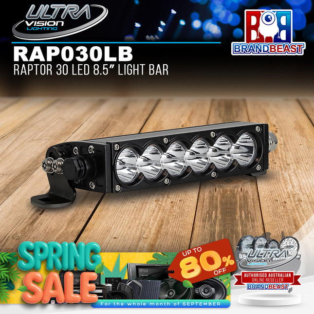 Ultra Vision Lighting RAP030LB4Sv2 Raptor 30 LED 8.5" Light Bar - 4000K & Spread
