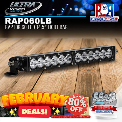 Ultra Vision Lighting RAP060LB4Sv2 Raptor 60 LED 14.5‚Ä≥ Light Bar - 4000K & Spread