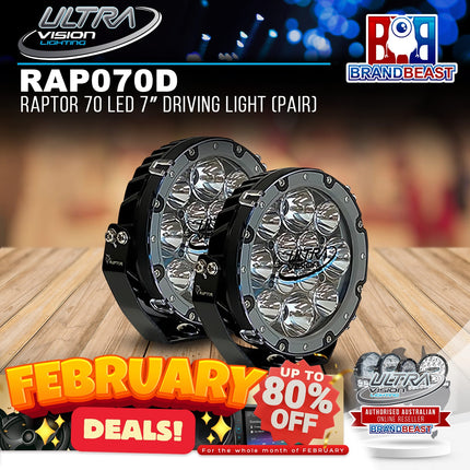 Ultra Vision Lighting RAP070DL4V2/PR Raptor 70 LED 7‚Ä≥ Driving Light (4000K) - Pair