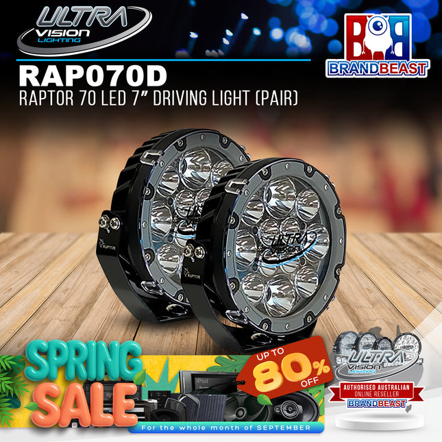 Ultra Vision Lighting RAP070DLV2/PR Raptor 70 LED 7" Driving Light (5700K) - Pair