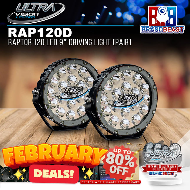 Ultra Vision Lighting RAP120DL4V2/PR Raptor 120 LED 9‚Ä≥ Driving Light (4000K) - Pair