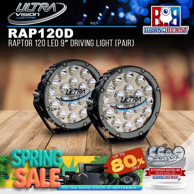 Ultra Vision Lighting RAP120DLV2/PR Raptor 120 LED 9" Driving Light (5700K) - Pair