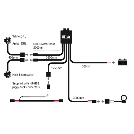 Roadvision RBHDWKD Universal Heavy Duty Single Bar Lamp Wiring Harness with Dual Coloured DRL