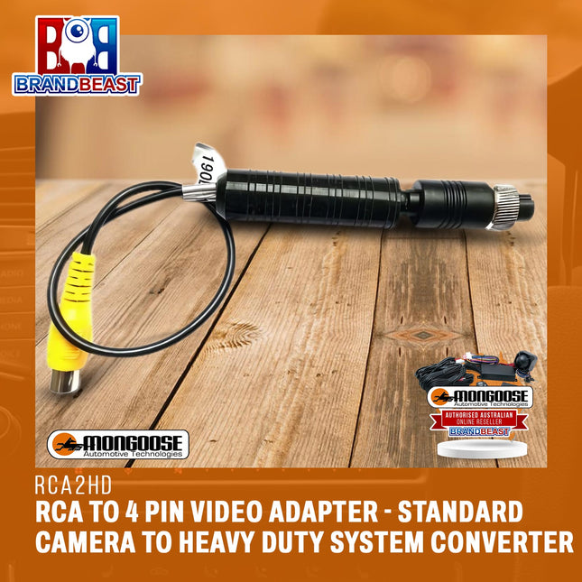 MONGOOSE RCA2HD RCA to 4 Pin Video Adapter - Standard Camera to Heavy Duty System Converter