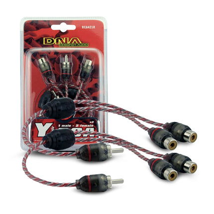 RCA audio cable set with packaging on a white background
